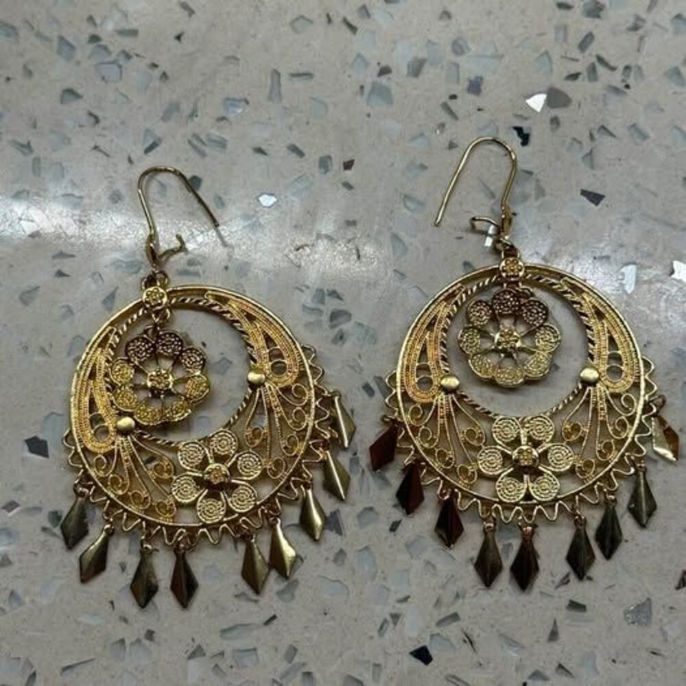 Gold Floral Chandelier Earrings